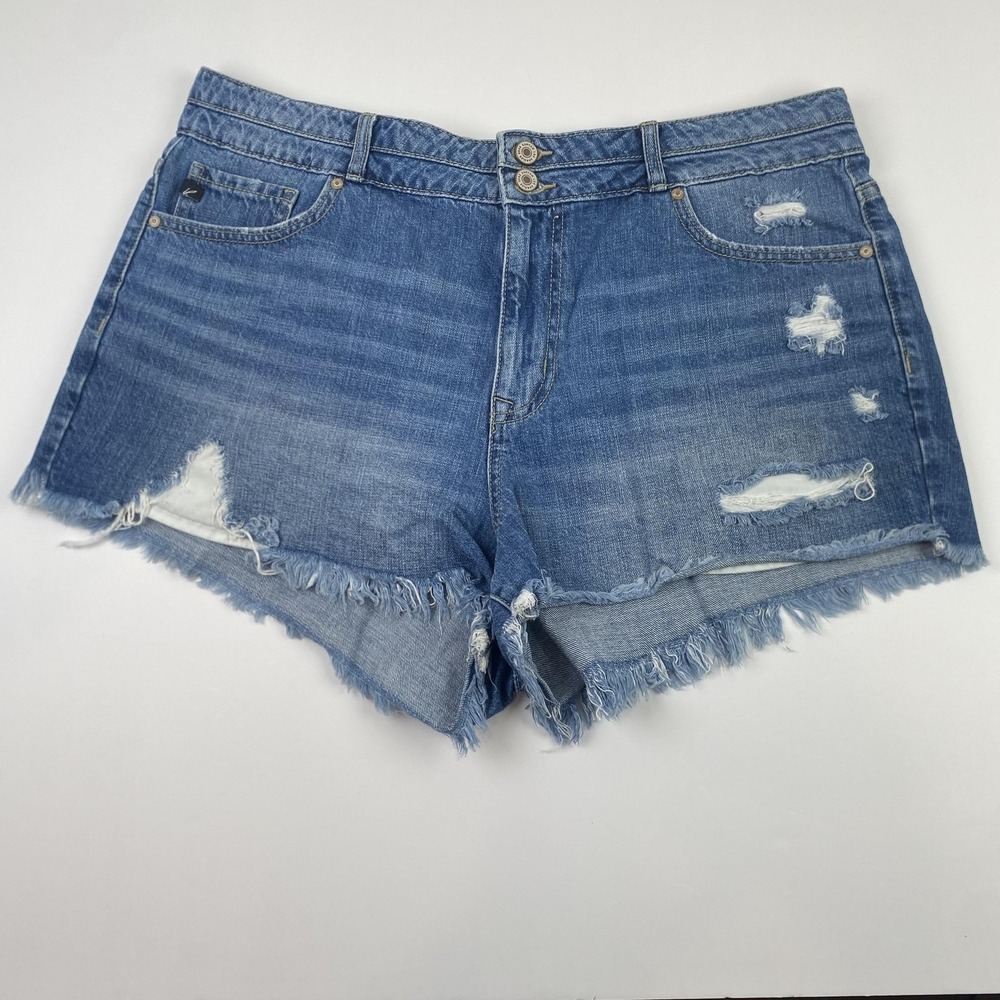 KanCan Shorts Womens XL (36x3) Blue Distressed Denim Cutoff Frayed High Rise